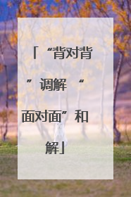 “背对背”调解 “面对面”和解