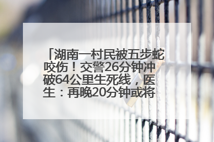 湖南一村民被五步蛇咬伤！交警26分钟冲破64公里生死线，医生：再晚20分钟或将呼吸肌麻痹